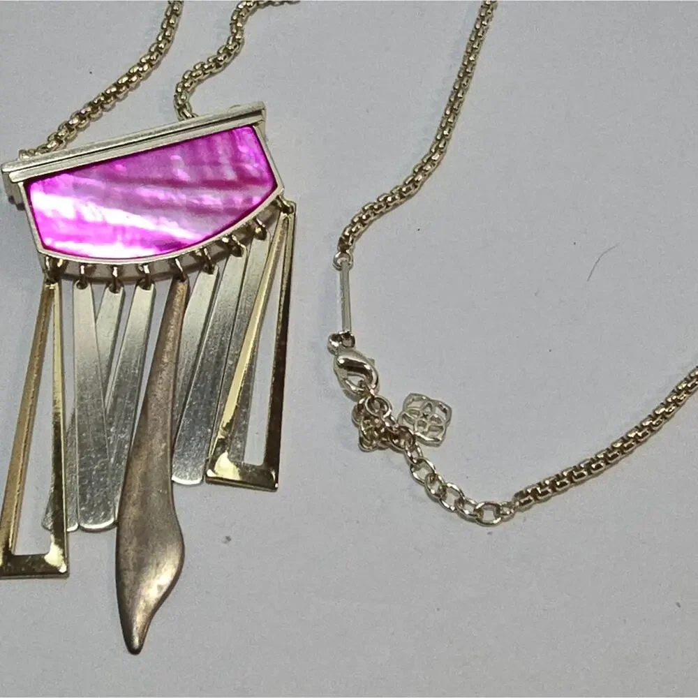 Kendra Scott Custom Pink Mother of Pearl and Gold Plated Tassel Necklace‎